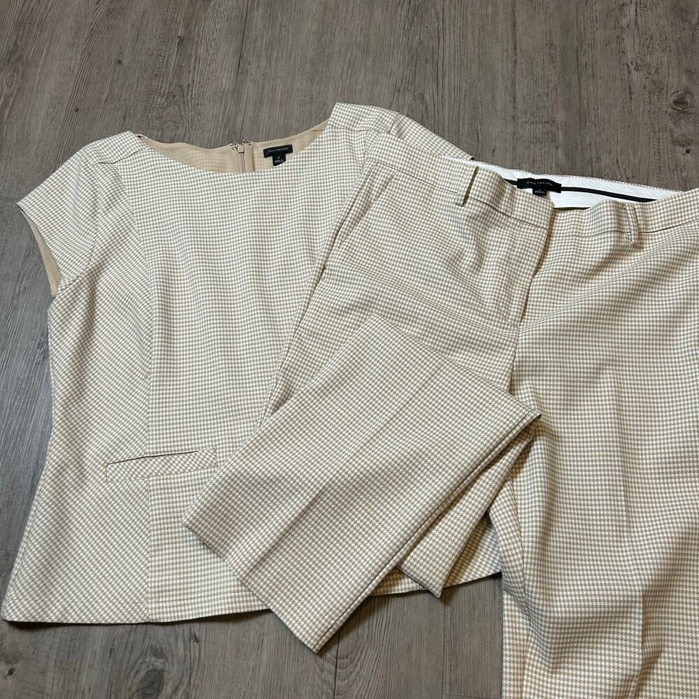 Ann Taylor Houndstooth Suit Set Beige Top Size 12 Pants Size 10 Office Chic - Picture 6 of 11